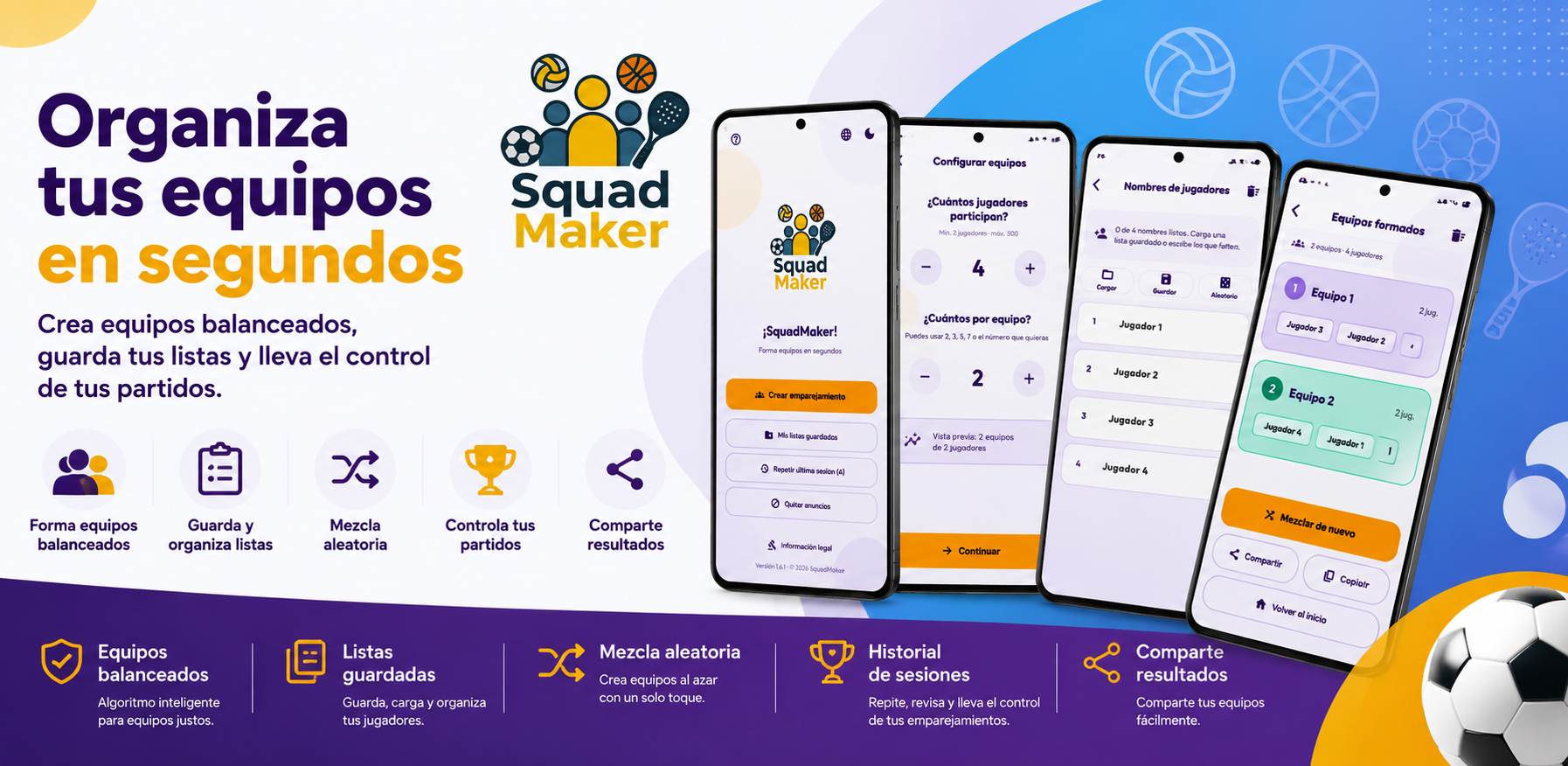 Presentación y pantallas de SquadMaker